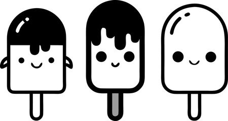 Cute Popsicle Doodle Silhouette Icon Set Vector Style