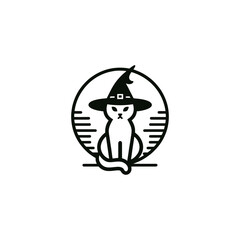 Minimalist Black Cat Witch Icon Vector Artwork