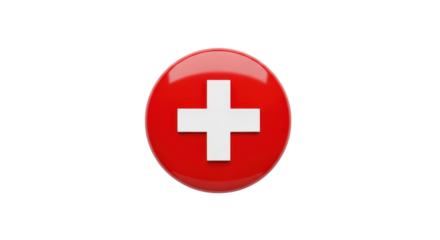 Shiny 3D Red Circle Plus Sign Icon Isolated. Medical Cross Symbol Button.
