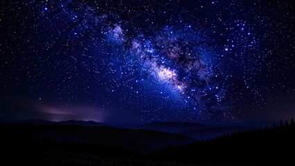 Majestic Milky Way Over Silhouetted Mountains and Forest at Nigh