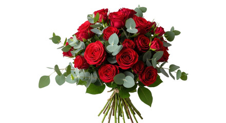 Bouquet of red roses and eucalyptus branches isolated PNG with Transparent Background