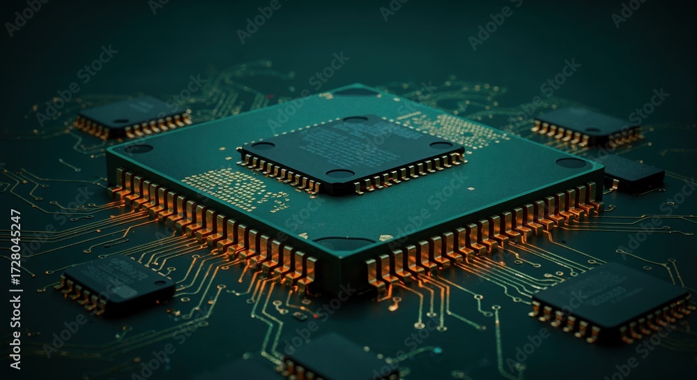Poster central processor unit: a detailed, macro-style shot highlighting a cutting-edge central processor u