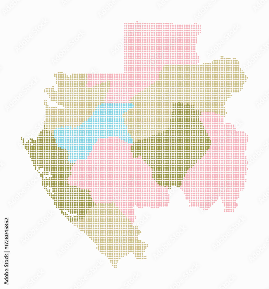 Poster gabon dotted map. digital style map of the country on white background. gabon shape with circle dots