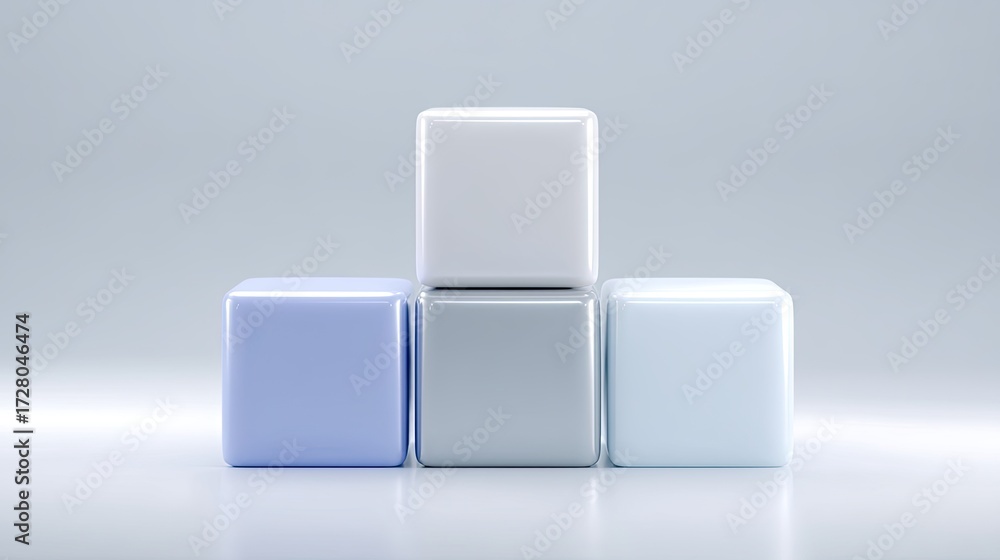 Poster contemporary arrangement of glossy cubes in soft color palette for minimalist design and creative ap