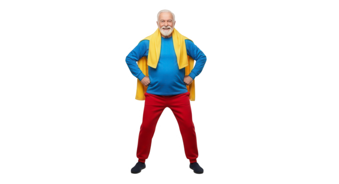 Elderly man with white hair and beard in sportswear smiling isolated on transparent background - Powered by Adobe