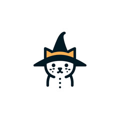 Halloween Kitten in Witch Hat Minimalist Illustration