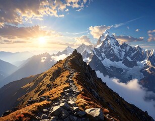 Majestic mountain panorama at sunrise