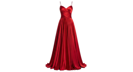 Elegant long red evening dress for formal occasions isolated PNG with Transparent Background