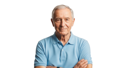 Elderly man with arms crossed isolated on transparent background