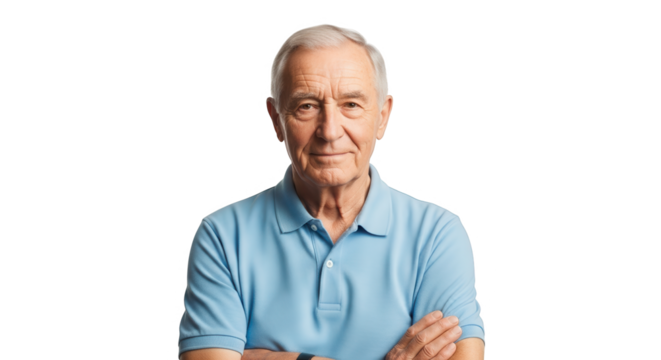 Elderly man with arms crossed isolated on transparent background - Powered by Adobe