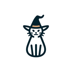 Halloween Feline Sorcerer Spooky Witch Cat Vector Illustration