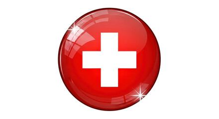 Obraz premium Swiss flag icon with glossy finish isolated PNG with Transparent Background