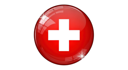 Swiss flag icon with glossy finish isolated PNG with Transparent Background