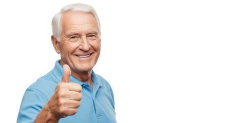 Smiling senior man giving a thumbs up isolated on transparent background