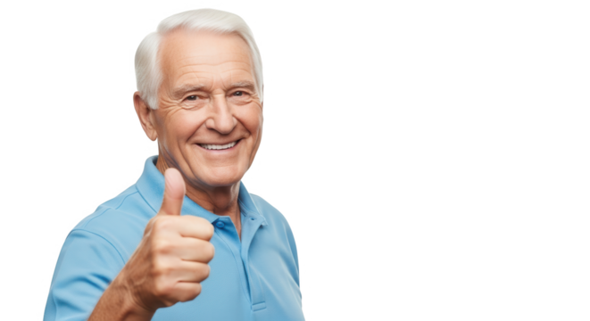 Smiling senior man giving a thumbs up isolated on transparent background