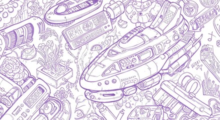 Obraz premium Nostalgic Futures 2025: Blending Y2K Indie Aesthetics, Retro Analog Textures, Soft Pastel Colors, and Futuristic Shapes for Whimsical, Handmade, and Dreamy Hybrid Era Designs