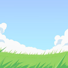 Green Meadow with Blue Sky and White Clouds Illustration