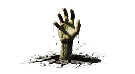 Creepy Zombie Arm and Hand Reaching Upward, Perfect for Horror-Themed Designs and Decorations on Transparent Background PNG

