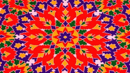 Symmetrical Floral Pattern with Vivid Colors and Intricate Leafy