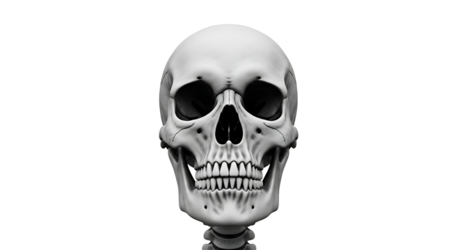 Anatomically Accurate Skeleton Head with Prominent Teeth and Empty Eyes, Perfect for Halloween Designs on Transparent Background PNG

