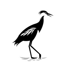 Abstract Heron Illustration Walking in the Shallows - Minimal Black and White Art