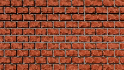 Textured Red Brick Wall with Gray Mortar, Close-Up Pattern