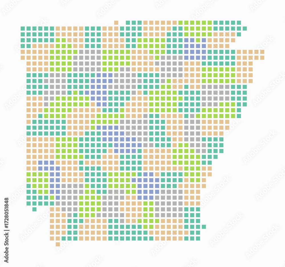 Poster arkansas dotted map. digital style map of the state on white background. arkansas shape with square 