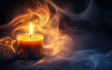 Fototapeta premium Warm candlelight illuminated by swirling smoke.