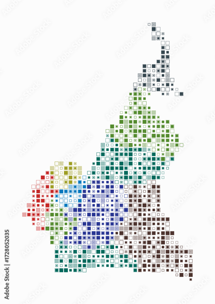 Poster cameroon, shape of the country build of colored cells. digital style map of the cameroon on white ba