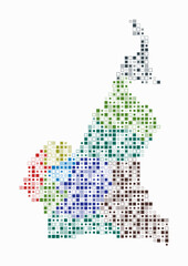 Obraz premium Cameroon, shape of the country build of colored cells. Digital style map of the Cameroon on white background. Small size square blocks. Beautiful vector illustration.