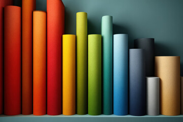 Obraz premium Abstract pastel cylinders arranged diagonally on a smooth surface in soft colors