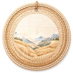 Obraz premium Round woven frame with landscape