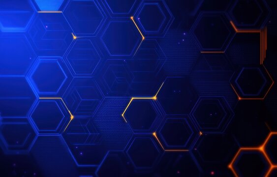 Abstract digital blue and orange hexagonal pattern with glowing lines and a futuristic technological feel - Powered by Adobe