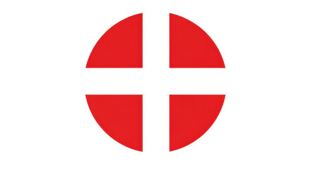 Fototapeta premium Minimalist red circle icon with white cross, geometric medical symbol on transparent background, flat vector health sign for web design
