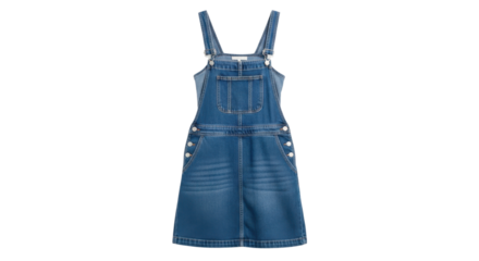 Blue denim overall dress with straps isolated PNG with Transparent Background