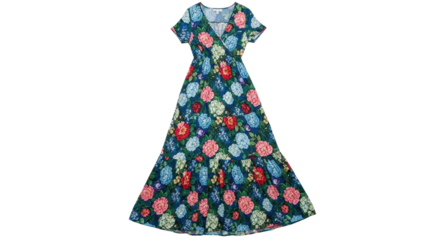 Floral maxi dress with short sleeves isolated PNG with Transparent Background