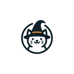 Whimsical Witch Cat Mascot in Minimalist Vector Illustration