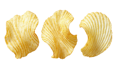 Three wavy potato chips, light gold color