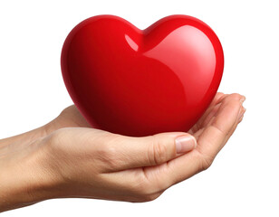Fototapeta premium Gentle Hands Holding a Shiny Red Heart Isolated on Transparent Background