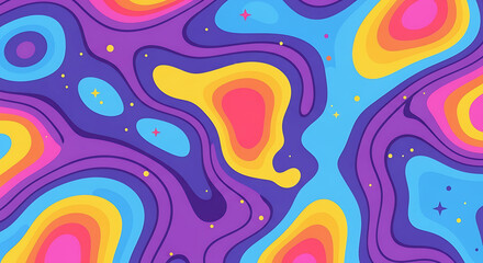 Colorful Abstract Psychedelic Topographic Fluid Pattern Background – Vibrant Retro Liquid Art Design