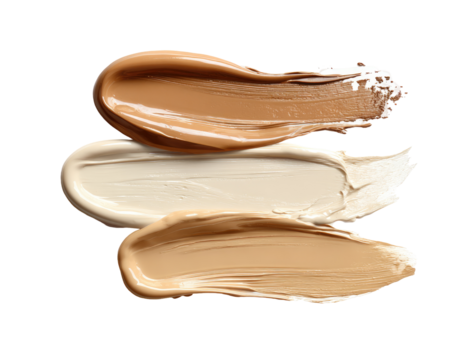 Three foundation swatches, light to medium tan