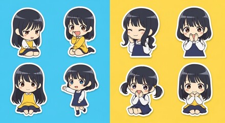 Adobe illustrator artwork vector illustration set of eight cute girl characters