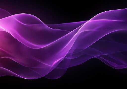 Abstract flowing purple waves resembling silky fabric or smoke moving smoothly against a black background, evoking a sense of calm and fluidity