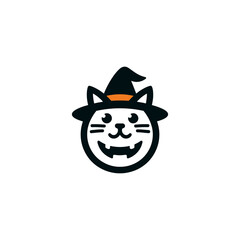 Spooky Halloween Cat Icon with Witch Hat