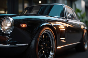 Glossy black surface with luminous reflections in an elegant luxury abstract background