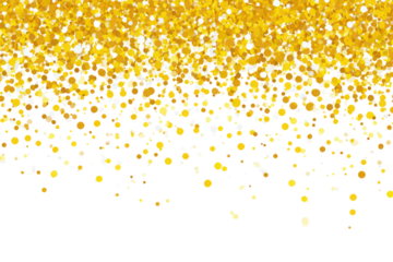 Gold glitter confetti falling on transparent background