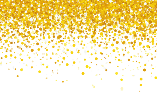 Gold glitter confetti falling on transparent background