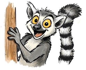 Ilustración de animal lemur en estilo caricatura cartoon. Muy simpático y alegre