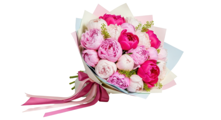 Bouquet of peonies with pink ribbon isolated PNG with Transparent Background