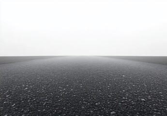 Empty asphalt road surface fading into white foggy or overexposed background creating a sense of calm and openness